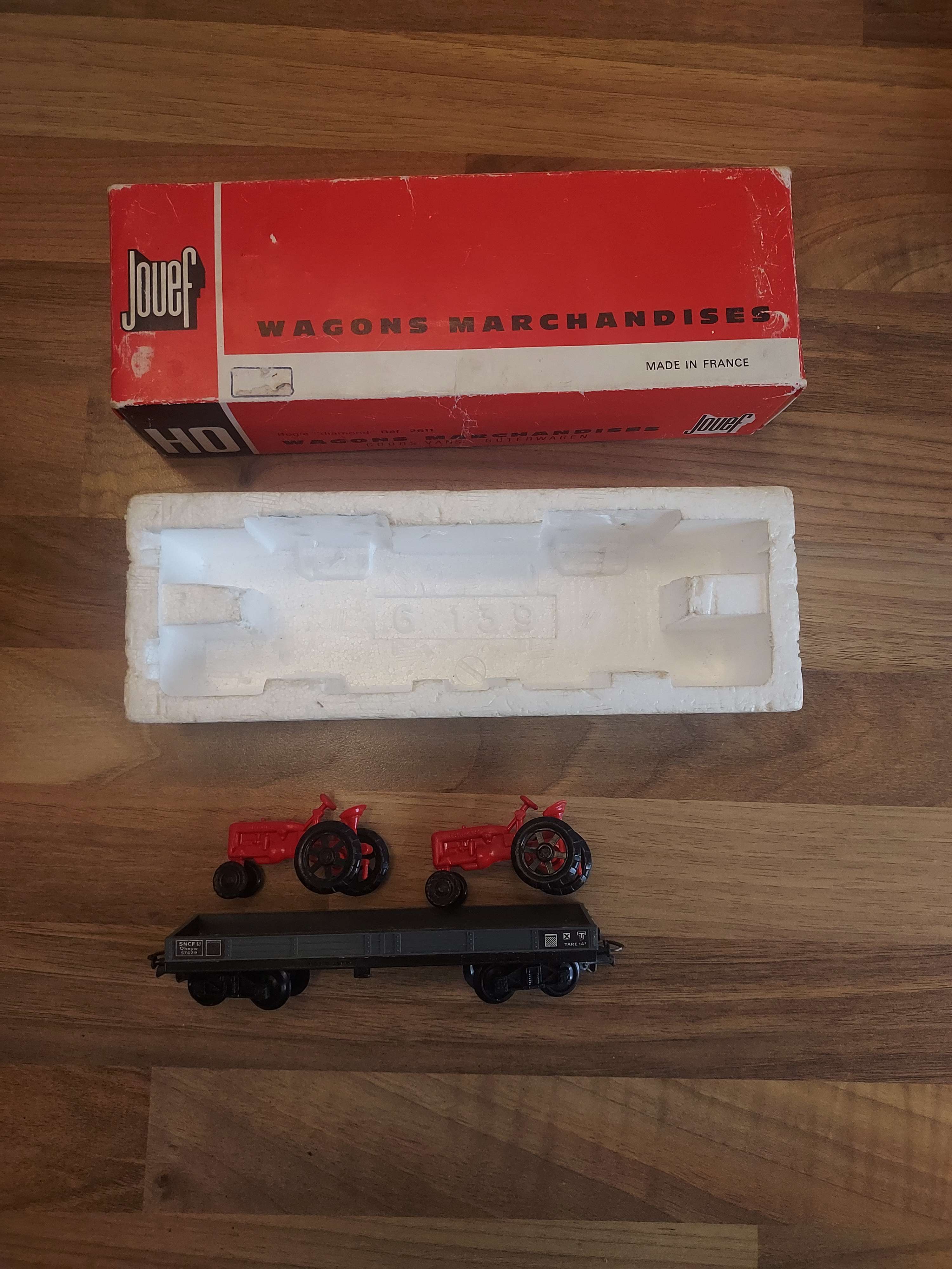 Jouef wagon marchandise plat &agrave; bogies avec 2 tracteur plus bo&icirc;te tr&egrave;s bon &eacute;tat Ho 