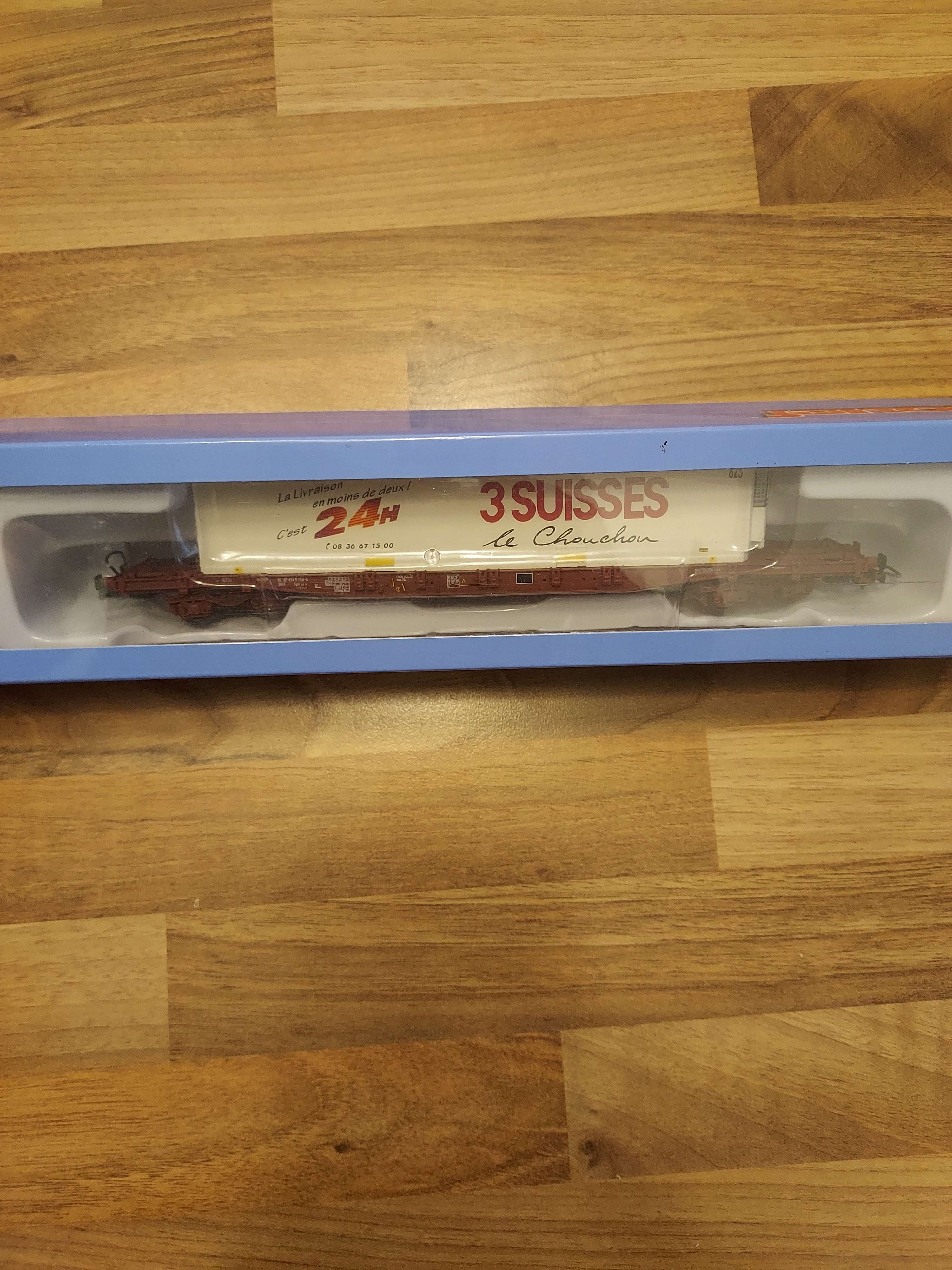 Jouef - Wagon PORTE CONTENEUR 3 SUISSES Sgss SNCF ep. V r&eacute;f HJ6213 HO 1/87