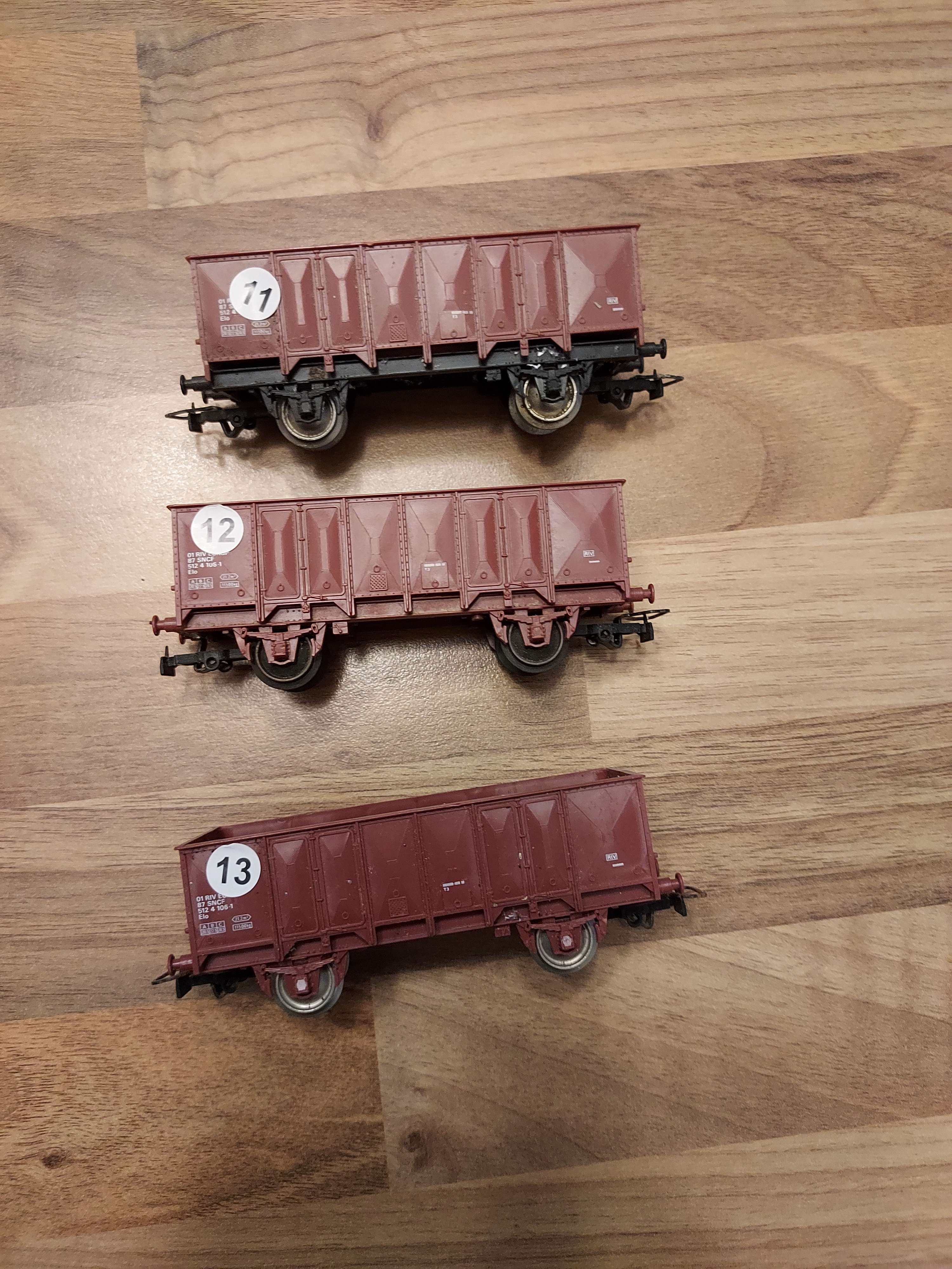 Jouef lot de 3  wagons-tombereaux &agrave; deux essieux ho ref 11 et 12 et 13 