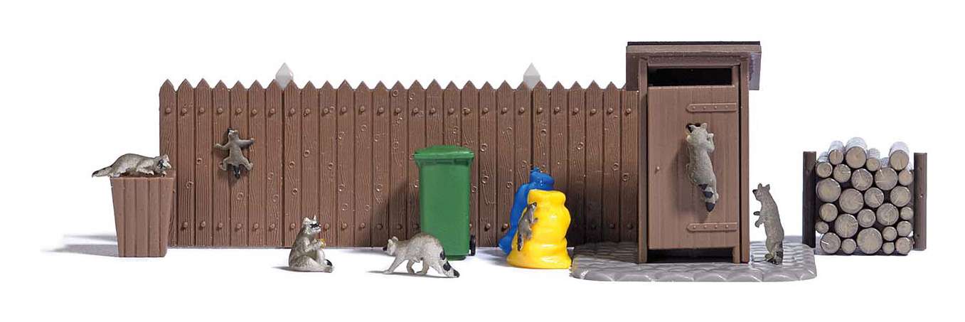 Ensemble de d&eacute;coration de raton laveur HO 1/87 Busch 7922